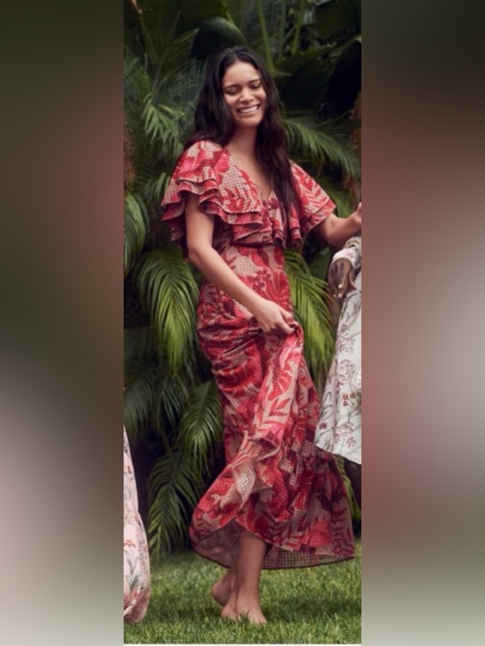 Johanna Ortiz & HM Bohemian Flutter-Sleeve Maxi Dress in Red Floral